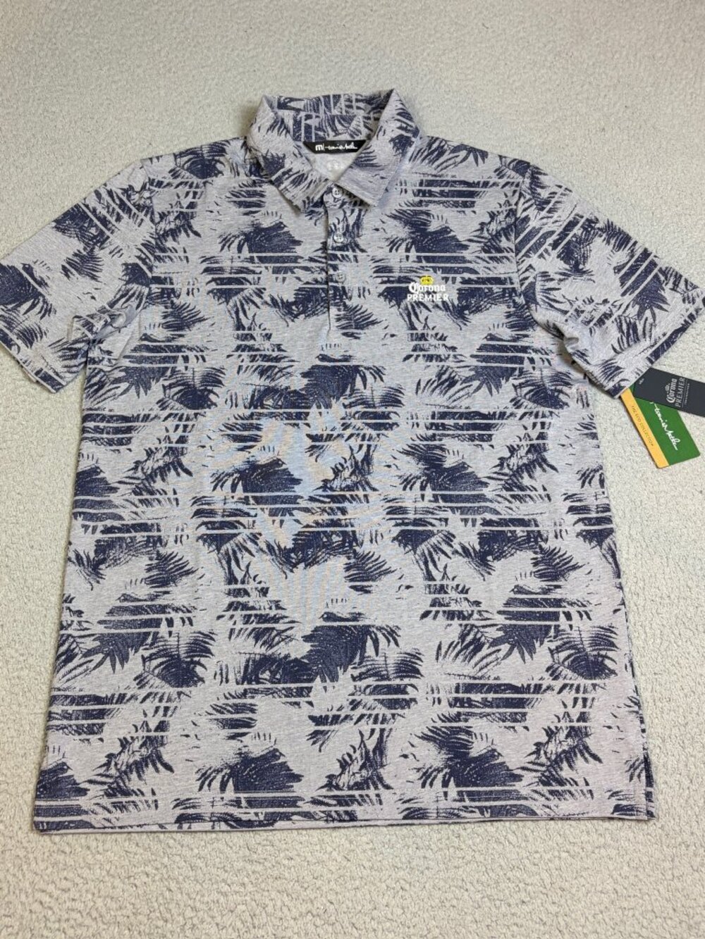 NWT Travis Mathew X Corona Premium Polo Mens Size Medium Gray Blue Golf